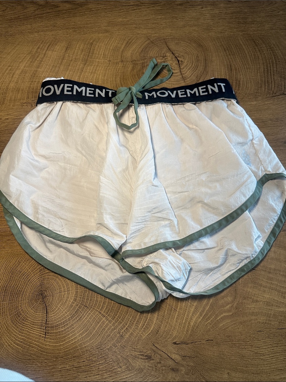 Free People White Shorts with Green Trim and Navy Waistband